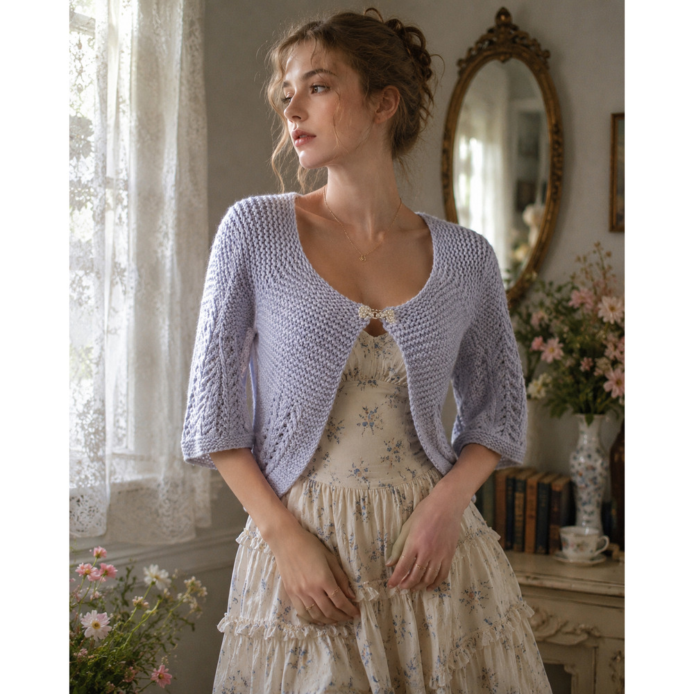 Chunky Knit Bolero Shrug Cardigan Coquette Fairycore Cottagecore Silver Clasp